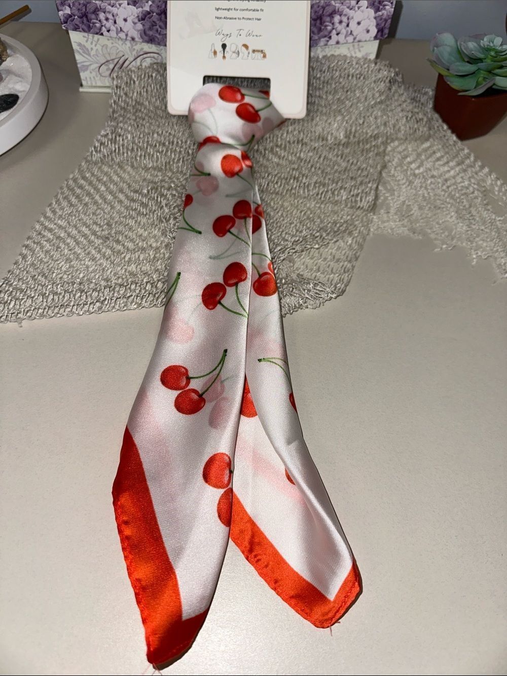 LULLA COLLECTION White Red Green Cherry Neck Head Bandana Scarf